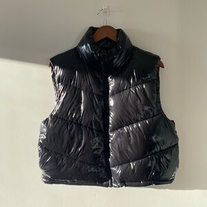 Shiny Black Cropped Puffer Vest